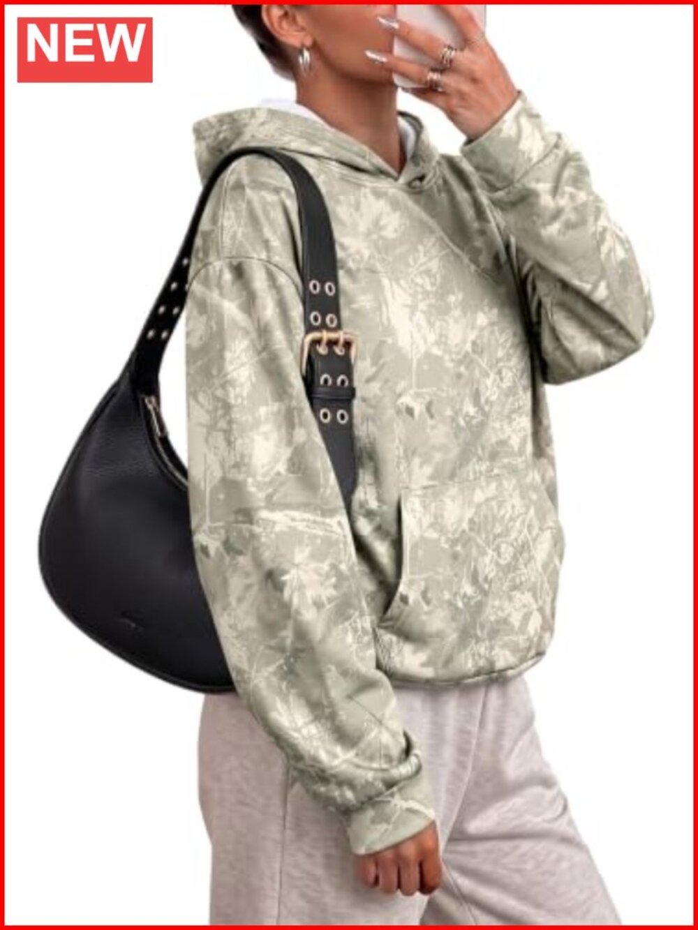 Oversized Maple Leaf Camo Hoodie Pullover Sweatshirt Kangaroo Pocket